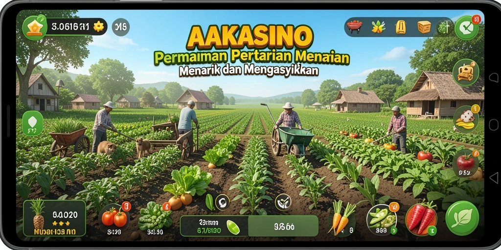 Screenshot gameplay AAKASINO menampilkan aktivitas bertani yang seru.