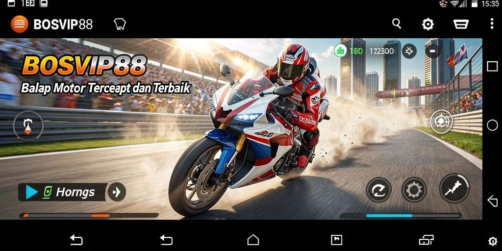Screenshot gameplay dari BOSVIP88 menunjukkan aksi balap motor yang mendebarkan.