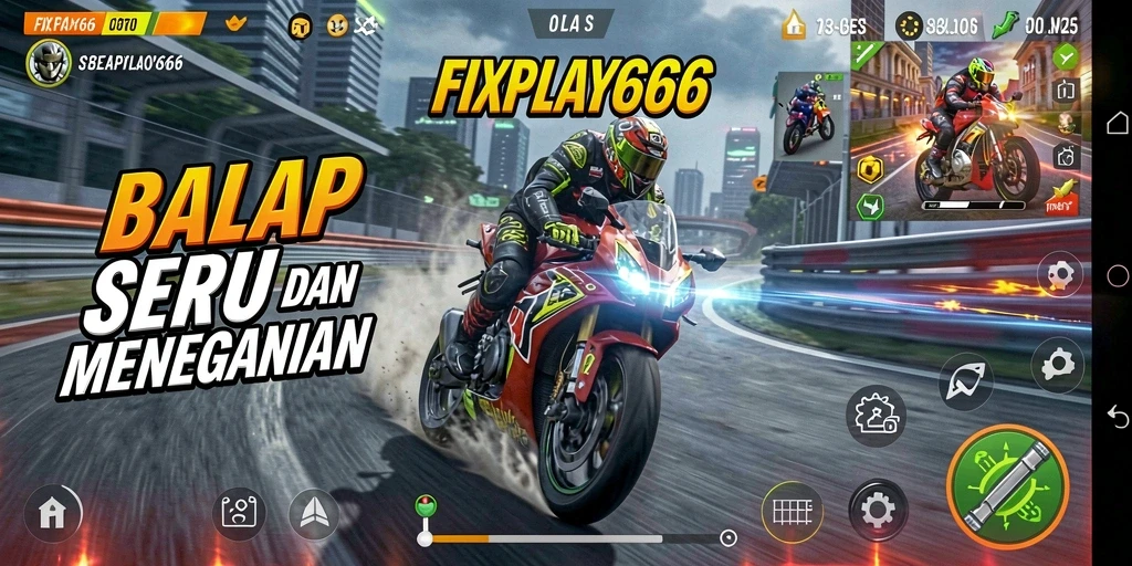 Gameplay FIXPLAY666 dengan aksi balap motor yang mendebarkan.