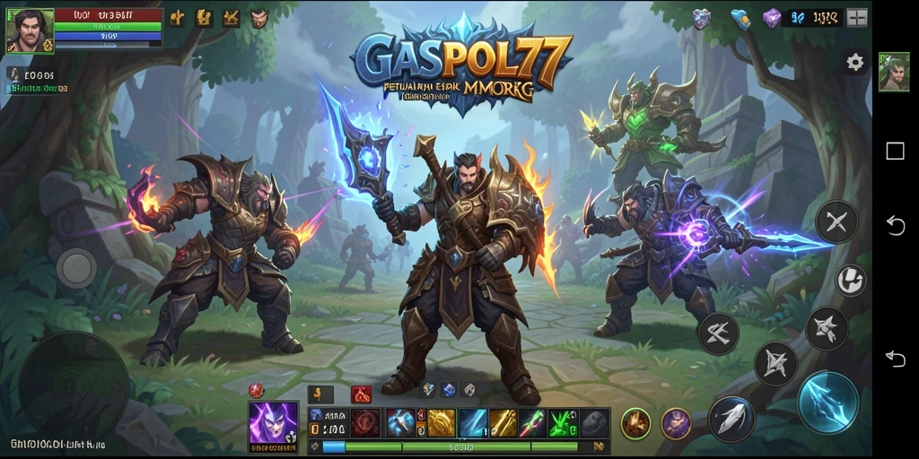 Screenshot utama dari gameplay GASPOL77 yang menampilkan pertempuran epik di dunia MMORPG.
