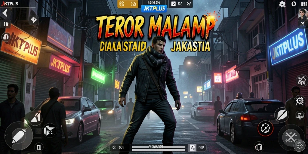 Screenshot gameplay JKTPLUS menampilkan suasana horror yang mendebarkan.