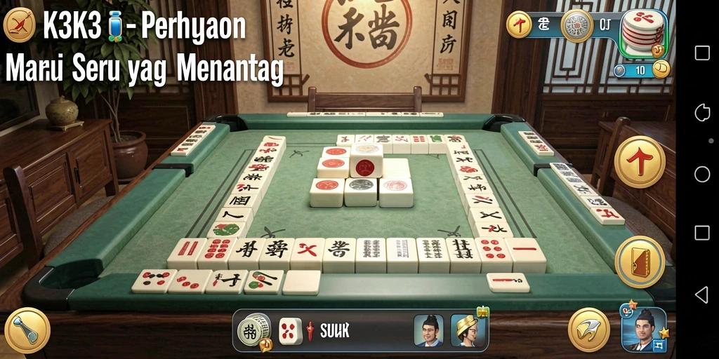 Tampilan gameplay Mahjong yang seru dan menantang di K3K3.