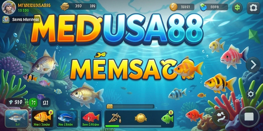 Tampilan screenshot MEDUSA88 menampilkan aksi seru memancing di lautan.