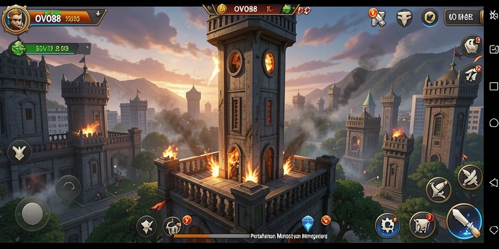 Tangkapan layar gameplay OVO88 dengan aksi menara pertahanan yang mendebarkan.