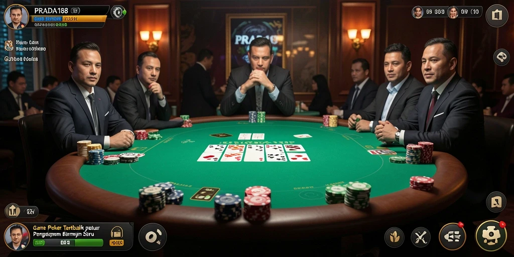 Screenshot utama PRADA188 menunjukkan aksi poker yang mendebarkan.