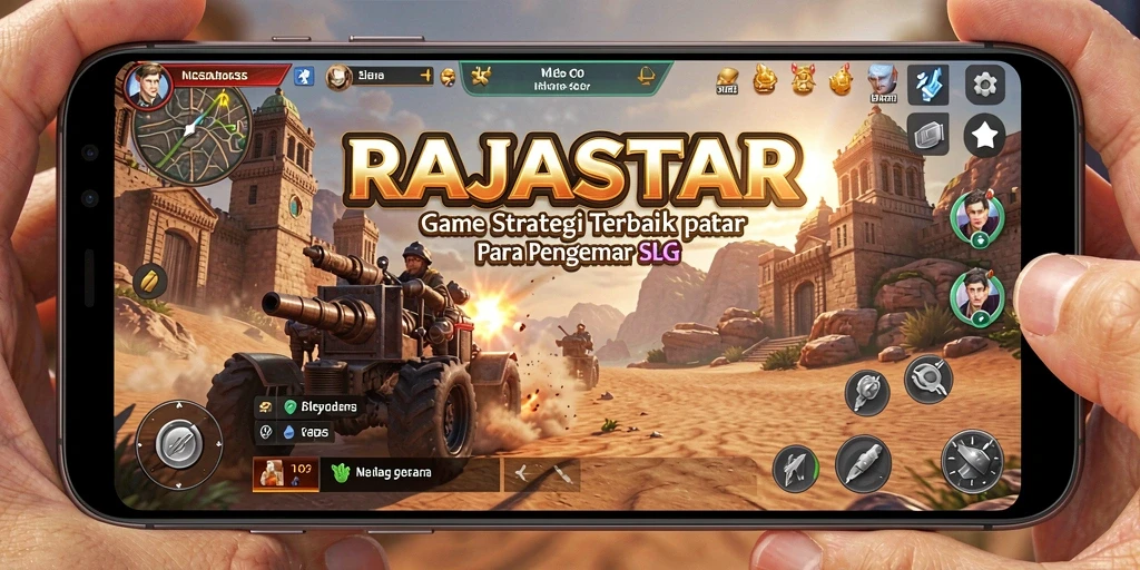 Menampilkan aksi pertempuran seru dalam game SLG RAJASTAR.