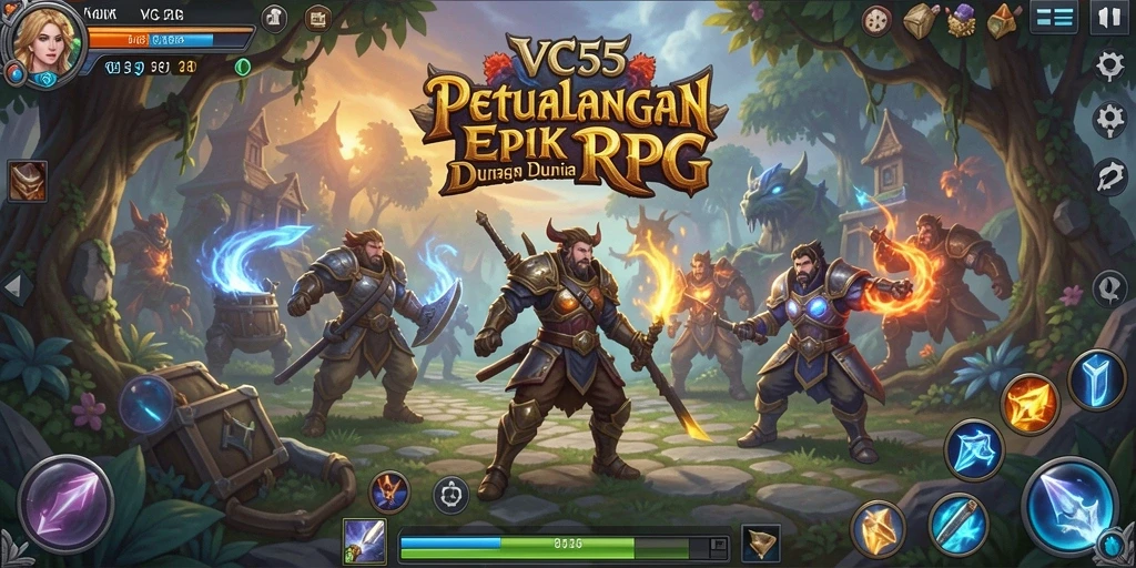 Screenshot VC55 menampilkan aksi pertarungan epik dalam dunia RPG.